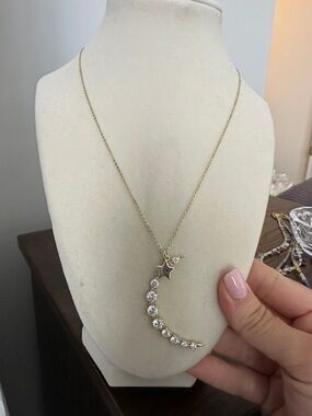 Melinda Maria Gold Crescent Moon & Star Crystal Pendant Necklace